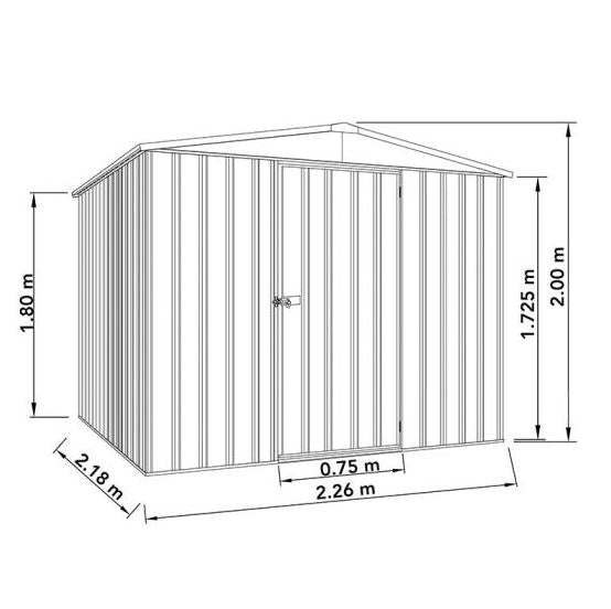 7'5 x 7' Absco Regent Apex Metal Shed - Grey (2.26m x 2.18m)