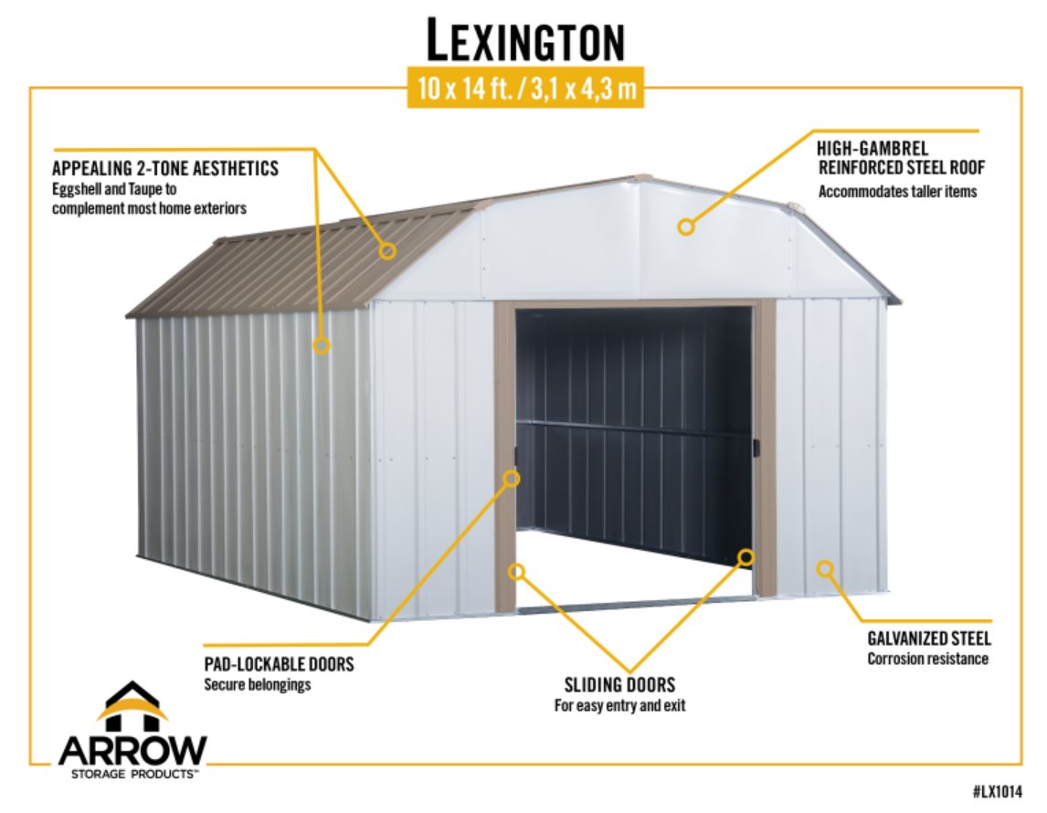 Arrow 10 ft x 14 ft Lexington Galvanized Steel Storage Shed